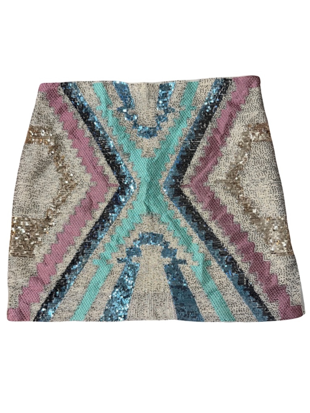 verty Sequin Aztec Mini Skirt in Pink, Teal & Gold